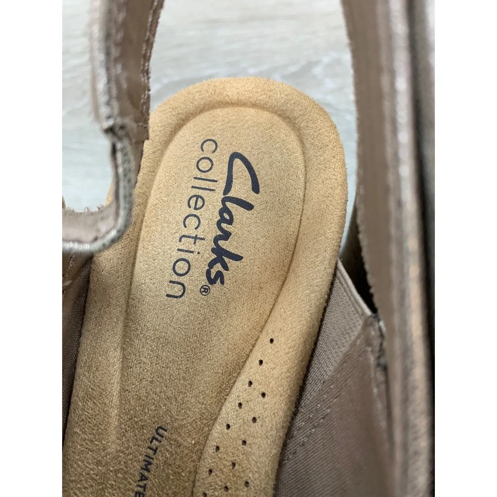 Clarks Nerisa Women's Sandals Metallic Pewter Cork Wedge 8‎ Comfort Shoes
